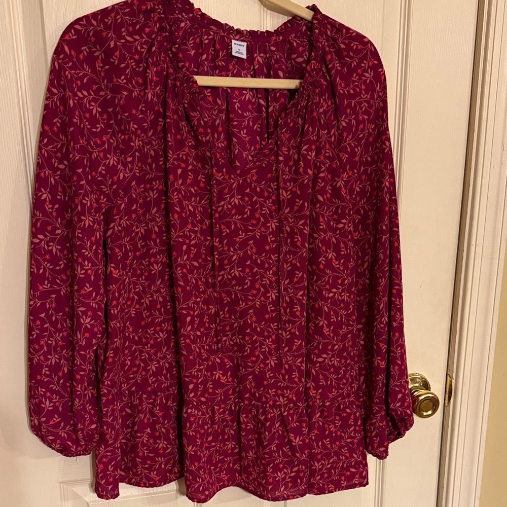 Old Navy Burgundy Floral Blouse
